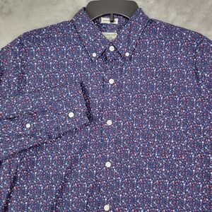 J Crew Slim Untucked Men's Stretch M Blue Floral Long Sleeve Button Down Cotton